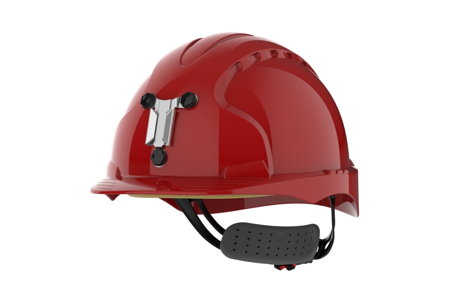 Přilba JSP EVO 3 s lampovým držákem červená + logo společnosti